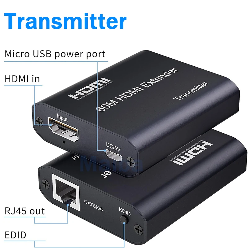 60 متر HDMI موسع عبر Cat5e/6 كابل 1080P HDMI إلى RJ45 إيثرنت موسع جهاز ريسيفر استقبال وإرسال عدة للكمبيوتر DVD شاشة التلفزيون المحمول