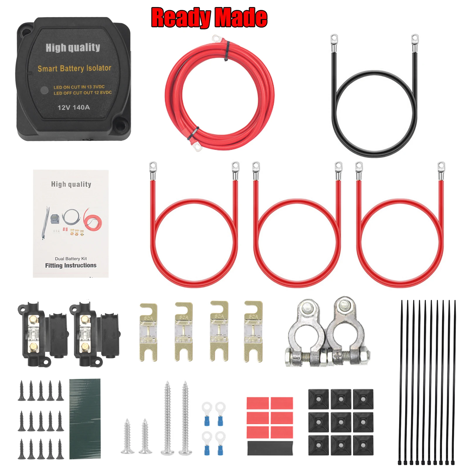 3m Ready Made Split Charge Relay Kit 12v 140 AMP VSR 110Amp Lead T4 T5 For Camper Vans Mobile Workshops Cars Boats