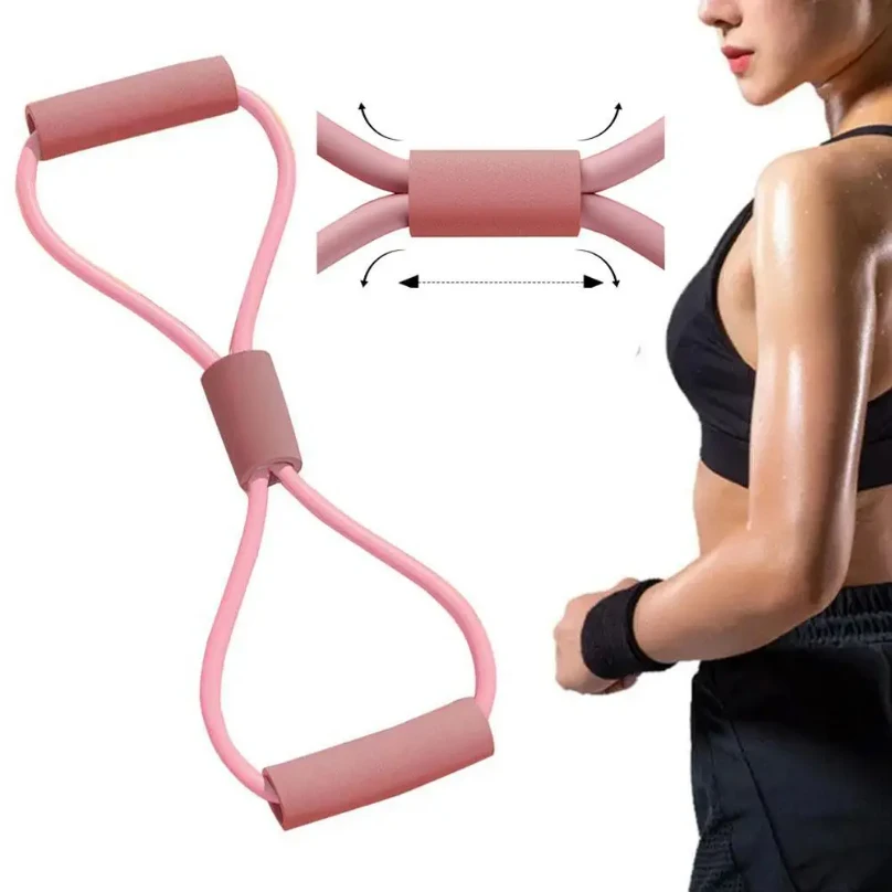 

Exercise Rubber Resistance Band 8-Word Type Pink TPE Yoga Fitness Elastic Tube Gym Equipment Workout Muscle Pull Rope