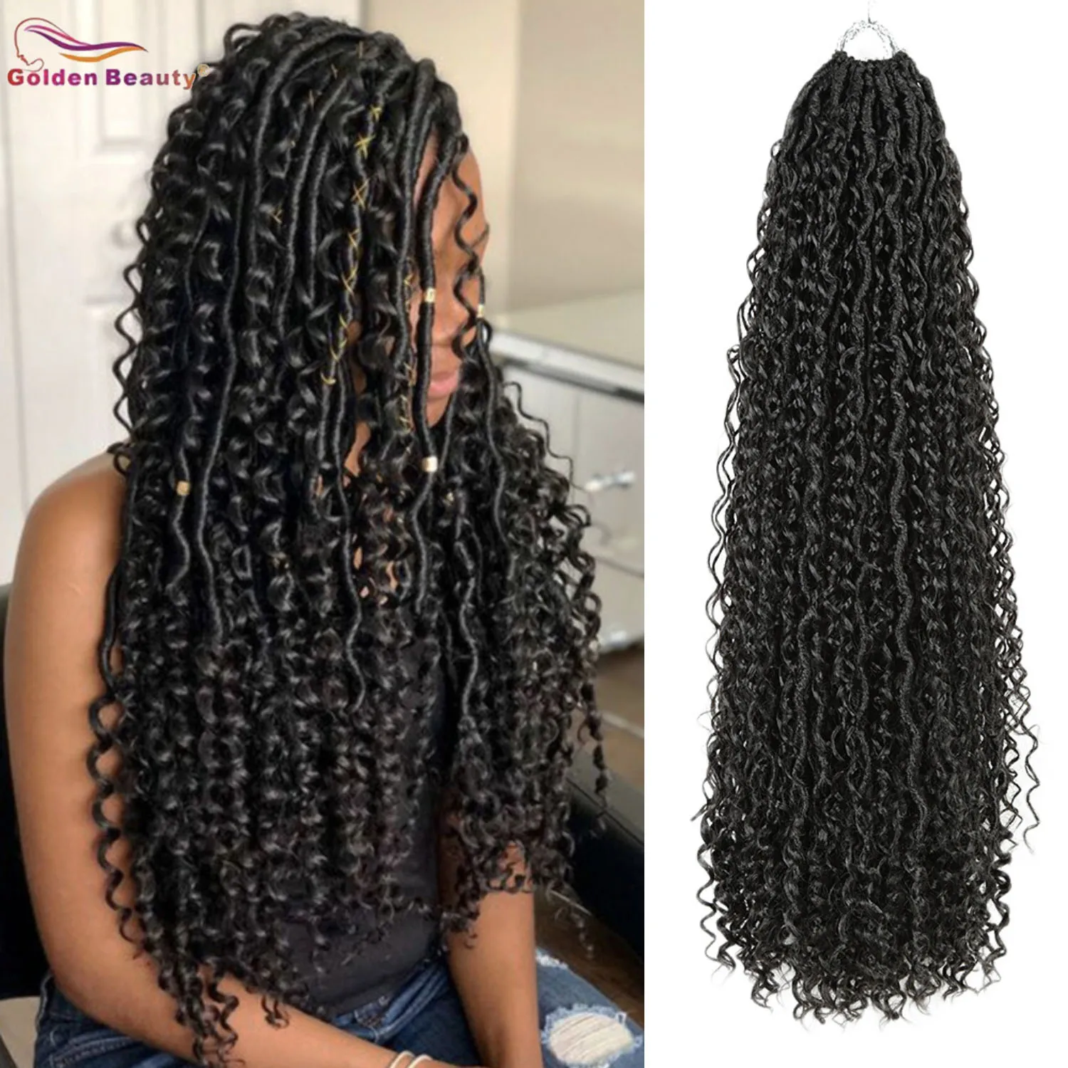 26 Inch Pre Looped River Locs With Curly Ends Synthetic Hair Goddess Locs Wavy Crochet Braids For Women