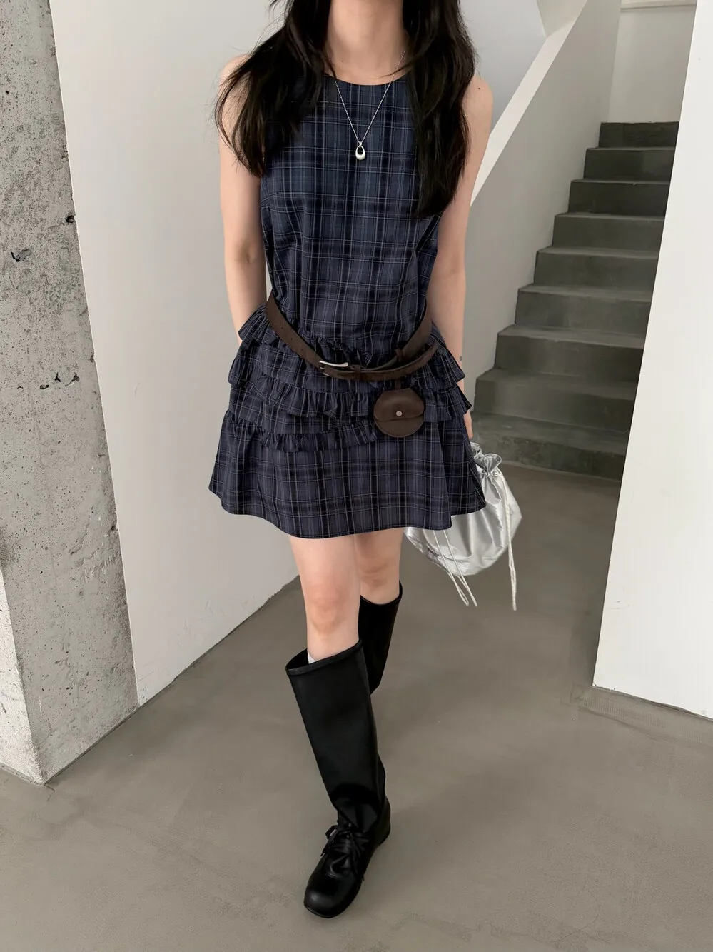 

Платье-жилет в клетку с кружевной отделкой в стиле колледж Lilian Eve, без пояса, 12005, женское повседневное городское платье без рукавов для прогулок