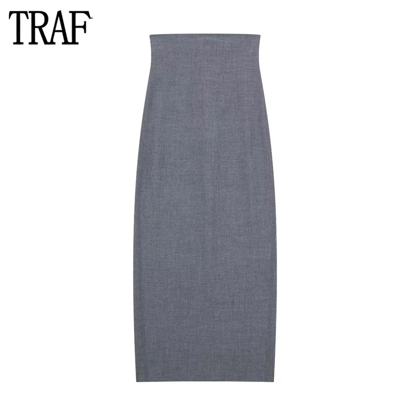 

TRAF Pencil Long Skirt Woman High Waist Maxi Skirts for Women 2023 Office Straight Woman Pants Streetwear Slit Women's Skirts