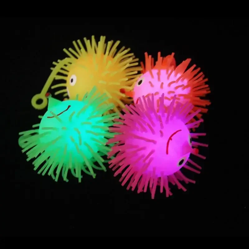 Elastic Glow Hair Ball Vent Ball Cartoon Ball Croquet Child Soft Rubber Toy with LED Light Child Soft Rubber Toy Elastic Gifts