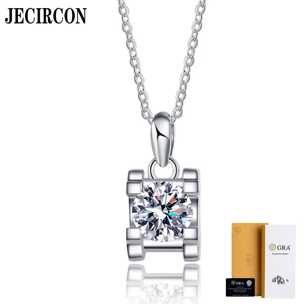 

JECIRCON 1ct Moissanite Pendant Necklace for Women 18K White Gold Plated Clavicle Chain Korean Style Fashion 925 Sterling Silver