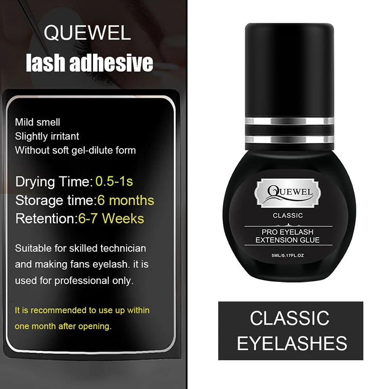 Quewel 5ml Eyelash Extensions Glue 0.5 Second Fast Drying Strong Lash Adhesive 8 Weeks Retention Volume Makeup Tools Lash Glues