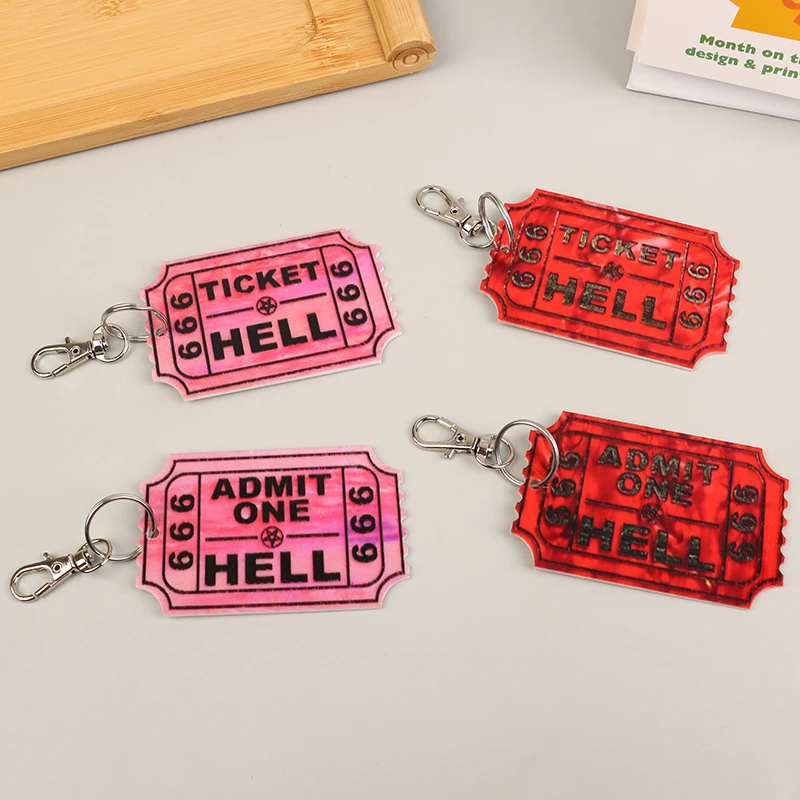 Ticket To Hell Admit One Hell Keychain Gothic Hell Highway Key Holder Creative Luggage Tag Keyring Bag Pendant Decoration