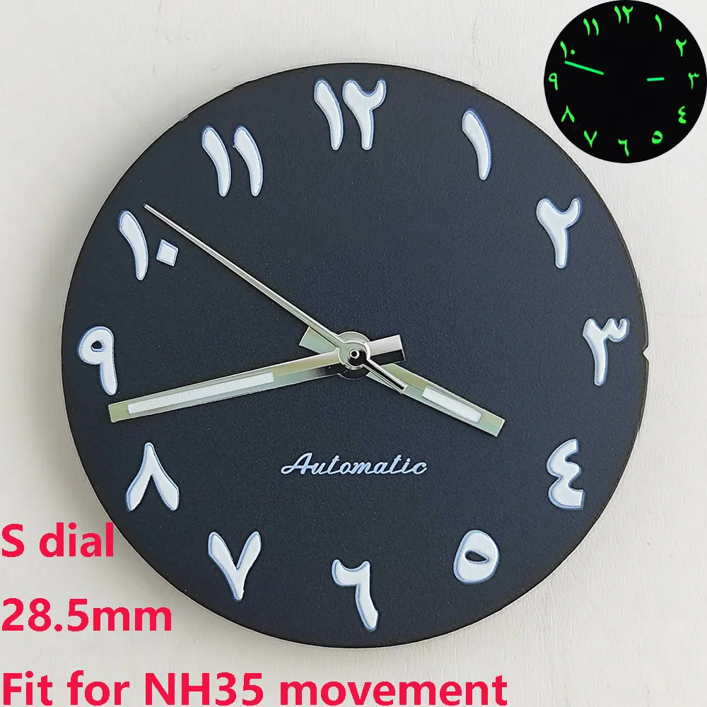 Manecillas de reloj con números árabes, NH35, dial S, 28,5mm, adecuado para NH35/NH36, movimiento, accesorios de reloj, herramienta de reparación, nuevo