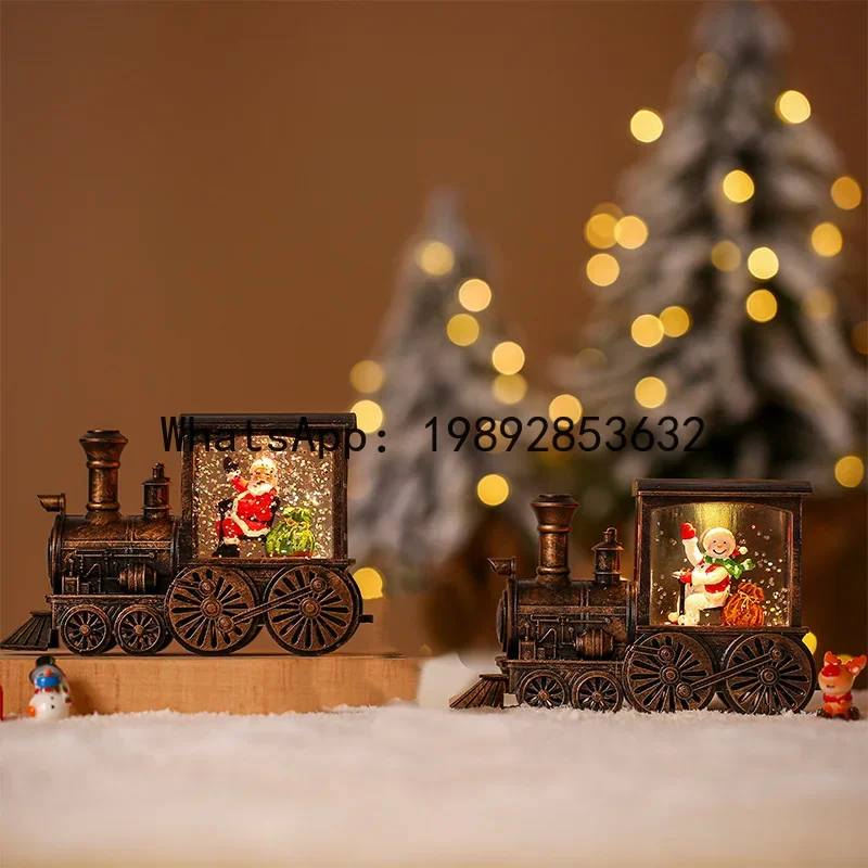 

X-11 Christmas Train Glowing Interior Scene Water-Filled Small Lantern Desktop Ornament Christmas Tree
