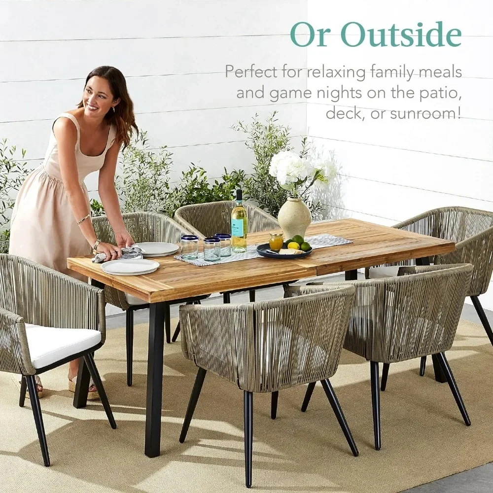 Indoor Outdoor Acacia Wood Dining Table, Picnic Table w/Powder-Coated Steel, Capacity Legs - Natural  Outdoor Tables