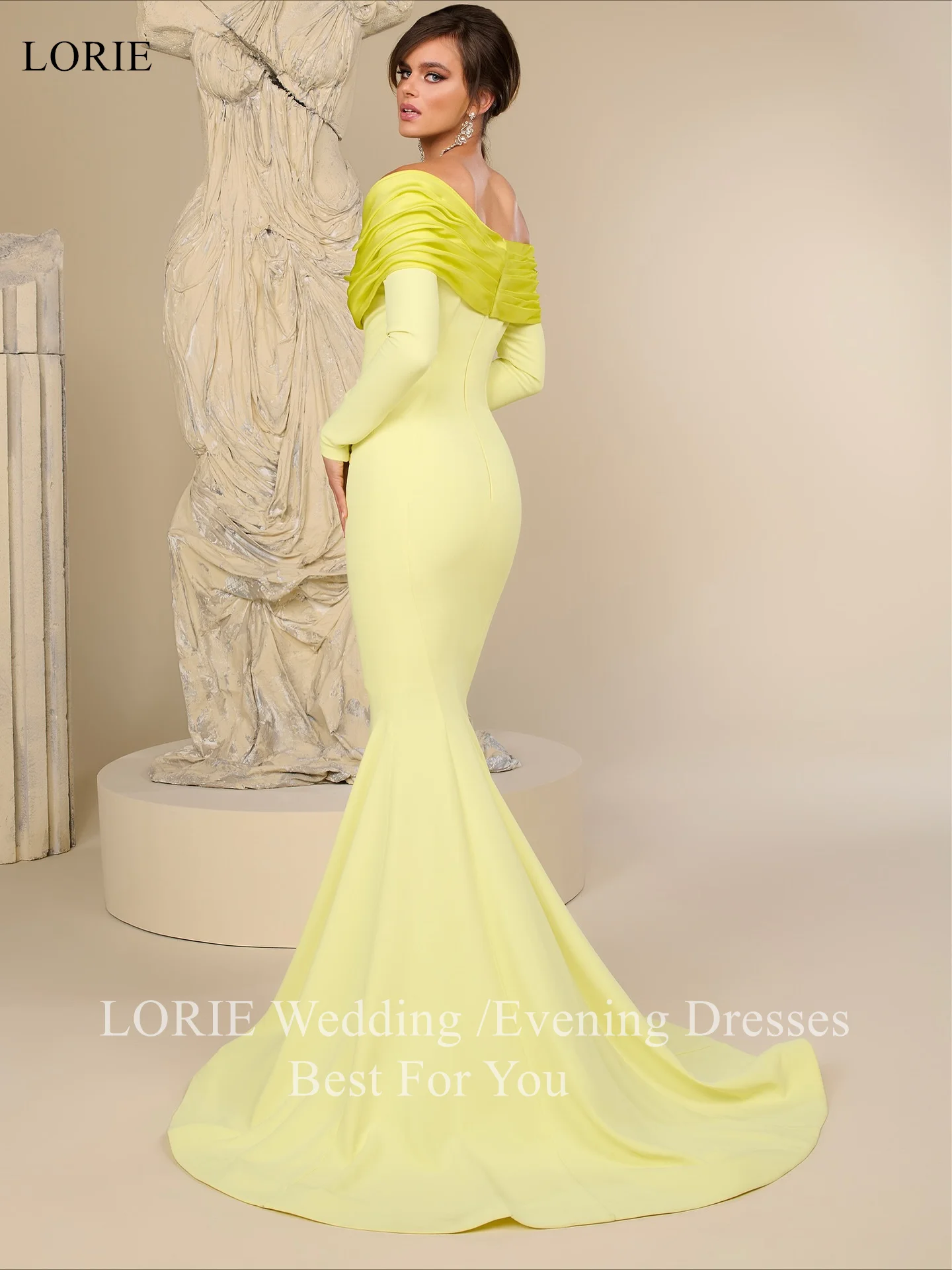 

LORIE Elegant Yellow Strapless Party Dresses Mermaid Full Sleeves Pleat Evening Prom Dress Bodycon maxi Prom Gowns Customized