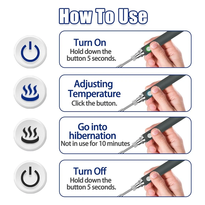 Kit solder tanpa kabel, Pen solder suhu dapat diatur, pena Las elektronik logam dengan 3 ujung