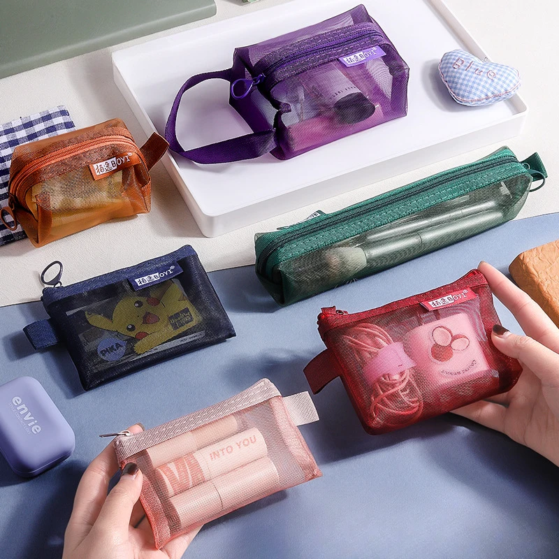 Premium Transparente Netz-Stifttasche mit hoher Farbsättigung, Make-up- und Münzbeutel im koreanischen einfachen Stil, Schreibwaren-Tasche für Studentenprüfungen