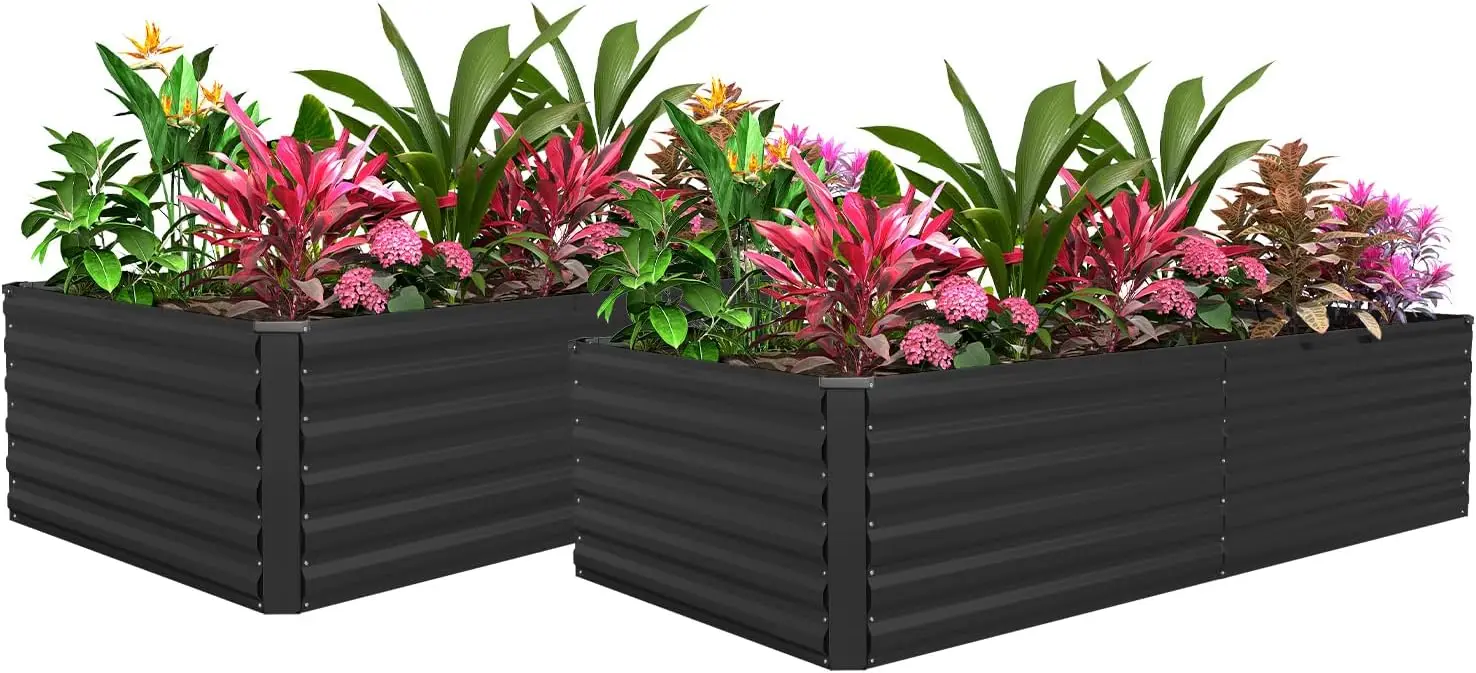 

8x4x2ft Galvanized Metal Raised Garden Bed 2 Pack for Plants, Vegetables, Flowers, Herbs