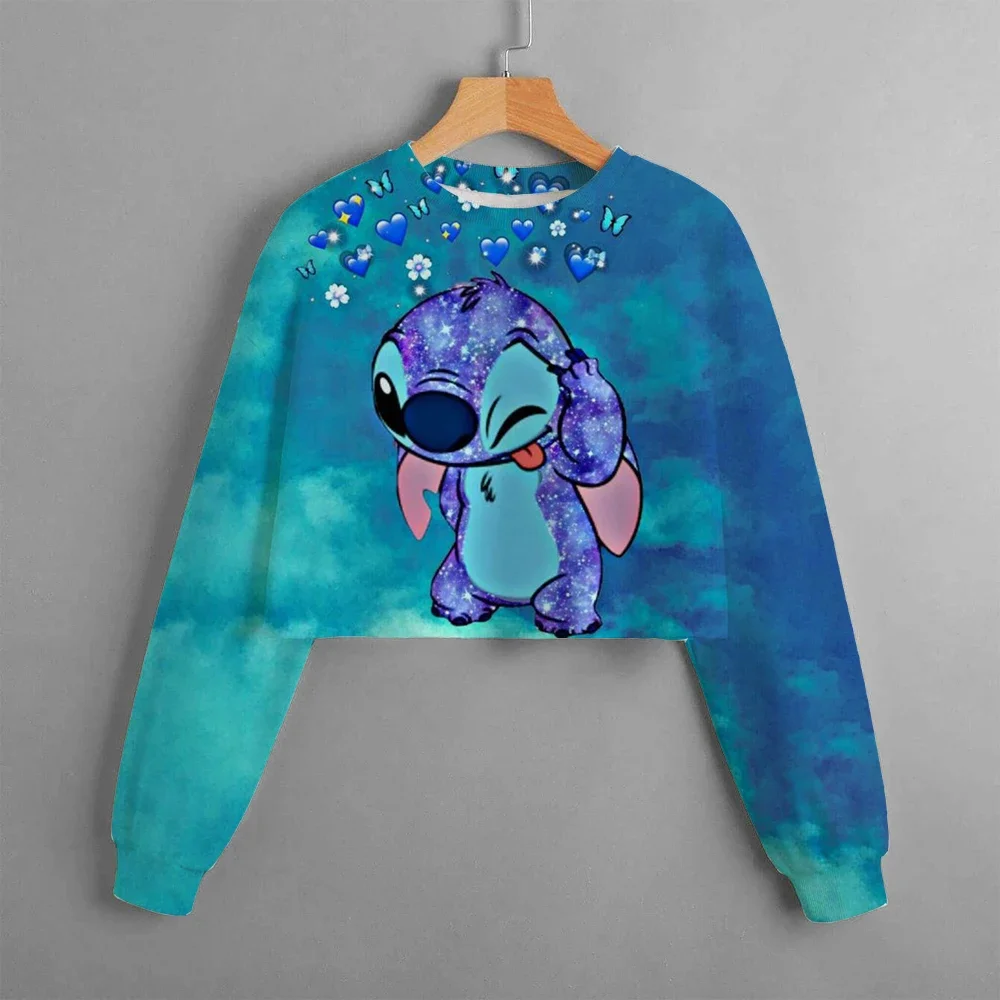 Disney Stitch Hoodie for Children Cartoon Tie-dye Clothing Girls Crop Trendy Hoodies Round Neck Clothes Kid Sweatshirt Tops Gift