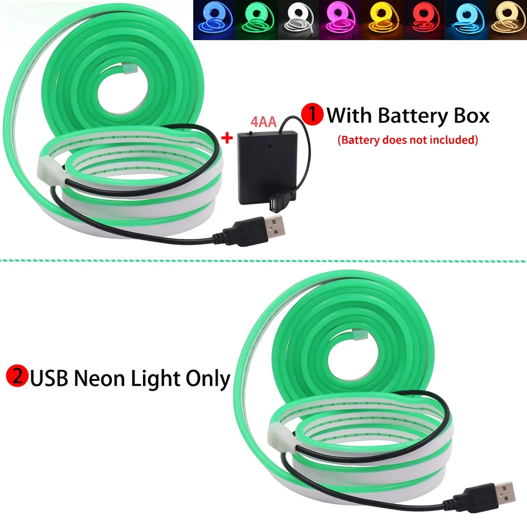 USB Neon LED Strip Light 5V 120LEDs/m SMD 2835 Waterproof Flexible Neon Rope Tape with Battery Box for Home Decoration 0.5-3m