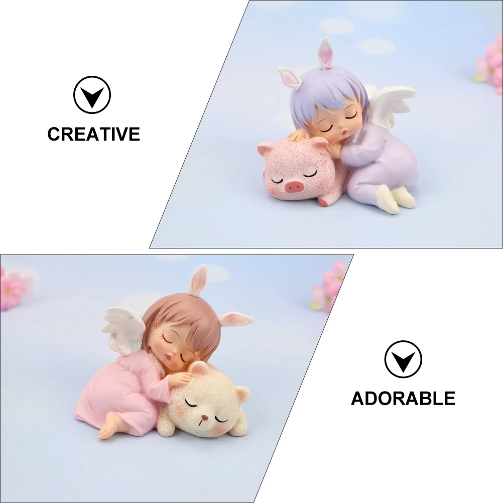 

2pcs Angel Cake Adornment Creative Dessert Topper Decorative Home Accessory Resin Ornament For Party Birthday Decor