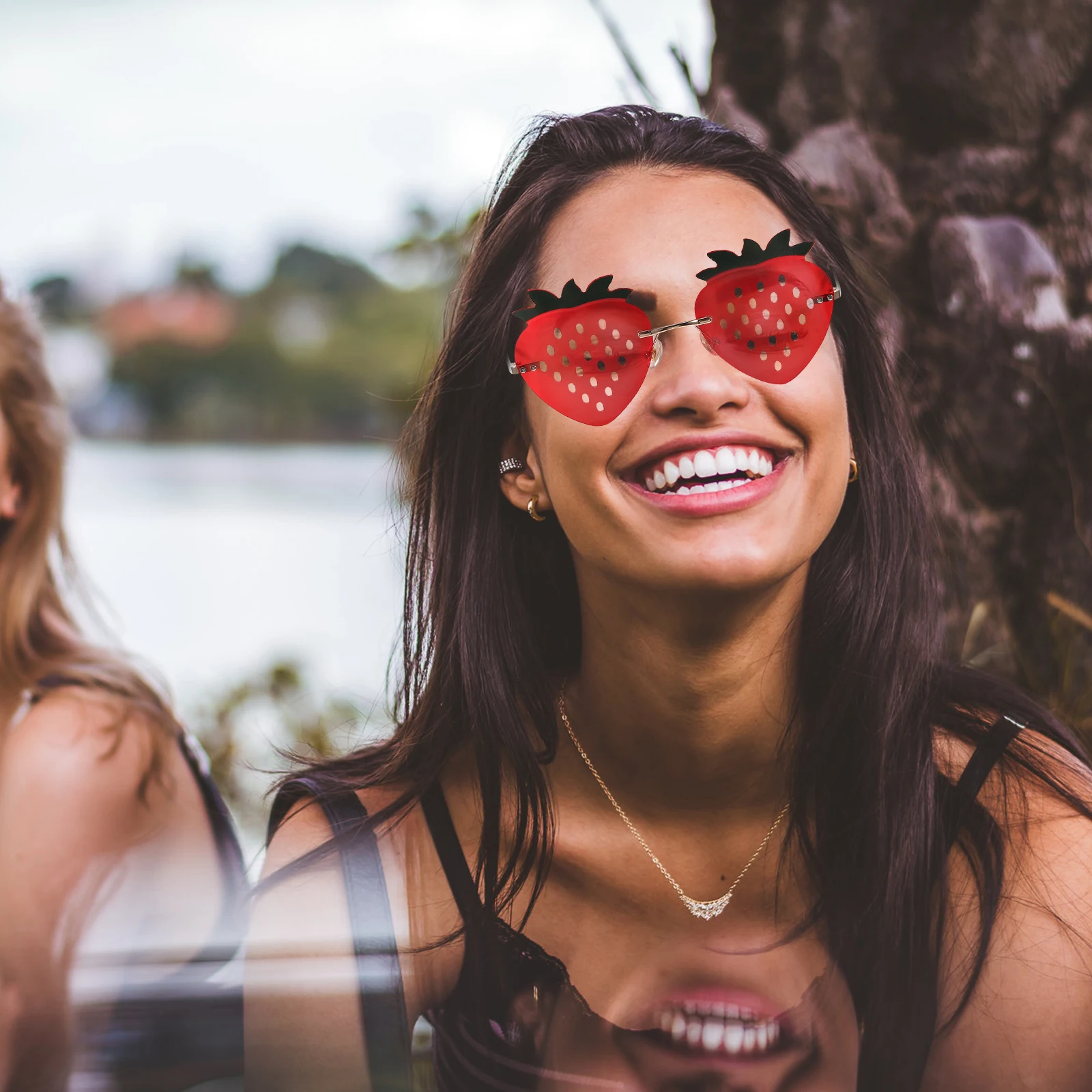 

Strawberry Glasses Rimless Sunglasses Fun Trendy Women Girls Colorful Party Beach Travel Photoshoot Prop Comfortable Silicone