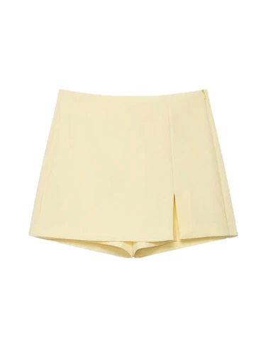 Imagen 2 del producto Falda pantalón de cintura alta para mujer con abertura frontal y cremallera lateral, pantalón corto de moda de color liso, falda pantalón de cintura alta para mujer