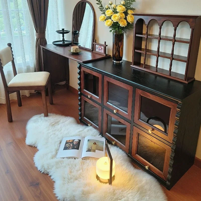 Medieval dresser storage cabinet bedroom bedside dresser chocolate cabinet ash wood solid wood makeup table
