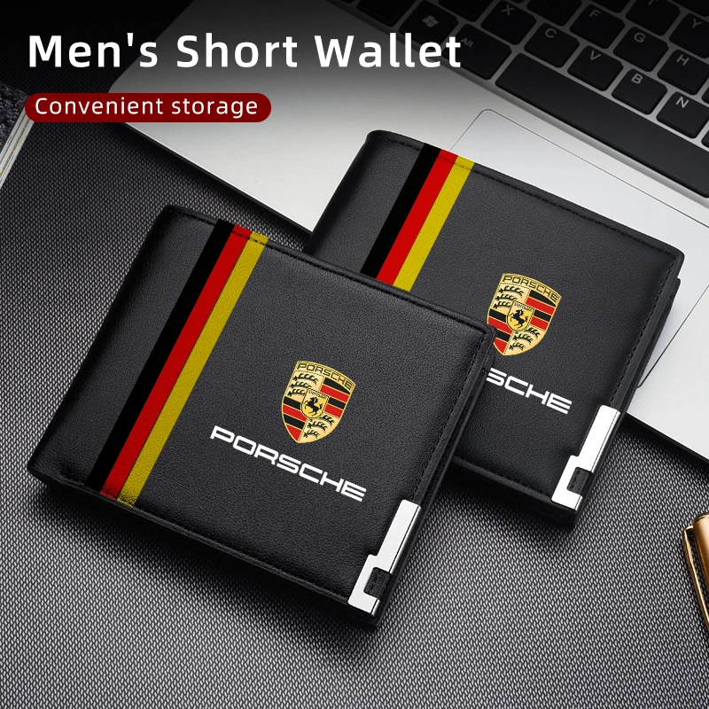 Men Wallet Leather Luxury Purse Long Short Card Holder Car Accessories For Porsche Panamera Spyder Carrera Cayman Cayenne 970 98