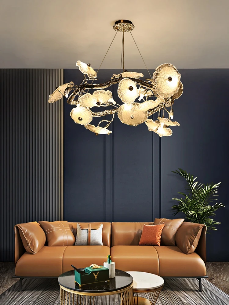 CX157BG Modern LED Lotus Ceiling Chandeliers All Copper Luxury Villa Living Room Pendant Light Atmospheric Bar Restaurant Lights