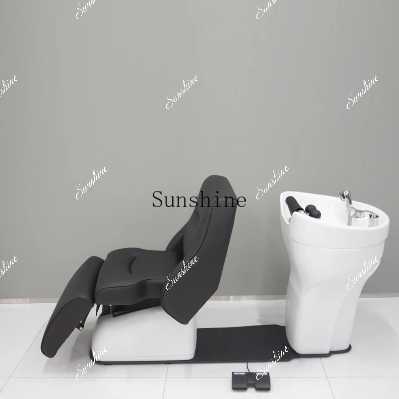 Hair salon electric lift down shampoo bed integrated deepened splash-proof ceramic basin  TF