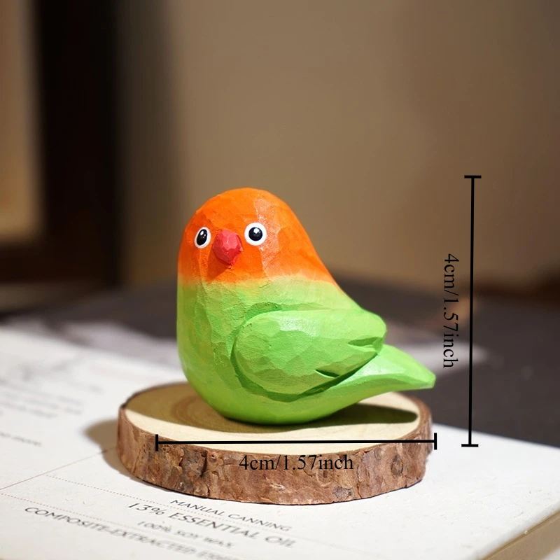 Sweetheart Parakeet Pair Hand Carved Wood Sculpture Charming Avian Couple Figurines Desk TV Bookcase Romantic Parrot Decoration