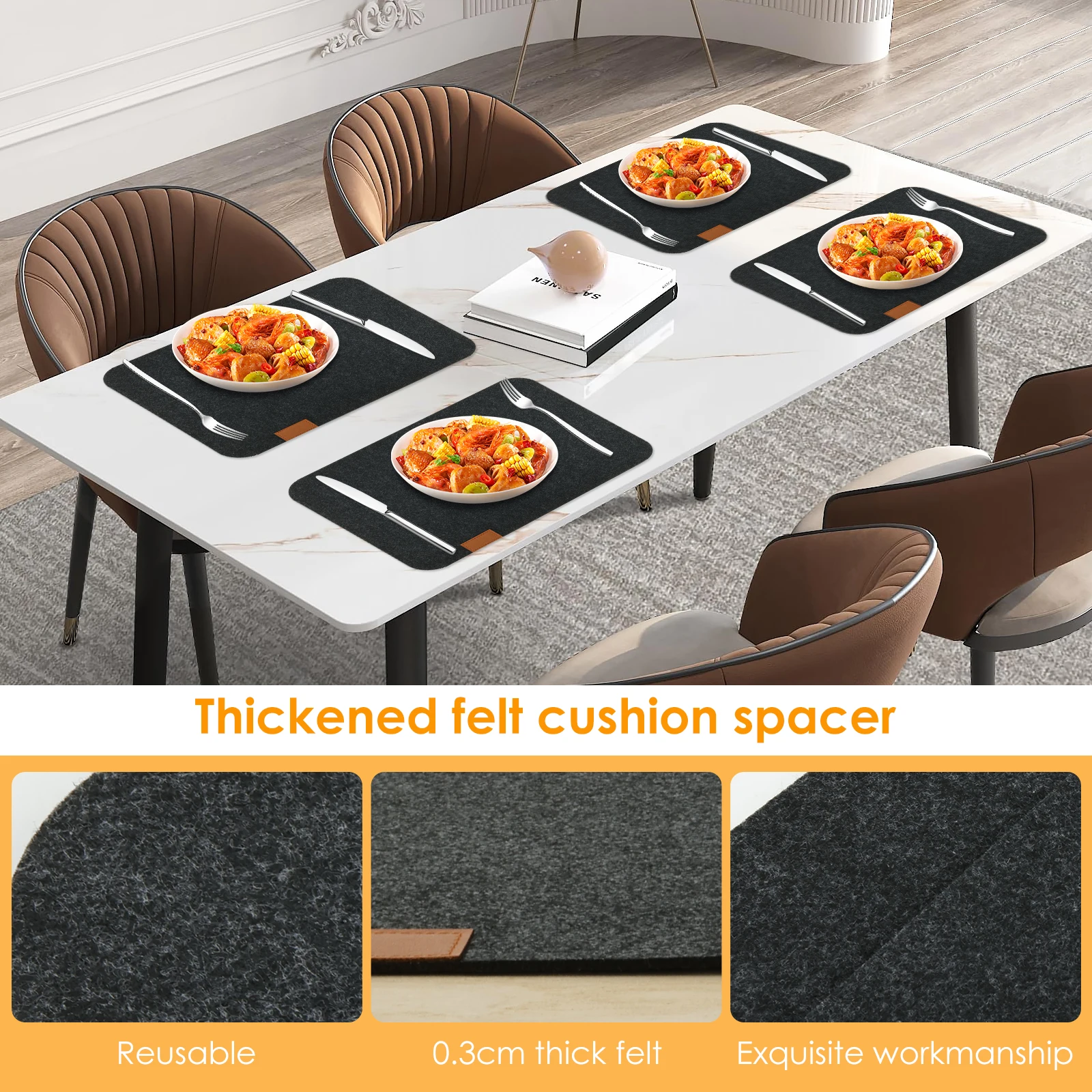 24pcs Placemats Felt Coaster Cutlery Bag Heat Resistant Dish Tableware Mat for Kitchen Restaurant Party Table Dining Place Mat