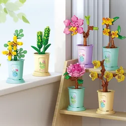 Flowers Mini Building Blocks Set Micro Block for Children Girl 6 8 9 Years 3D Model Bricks Educational Toys Games Child Bouquet