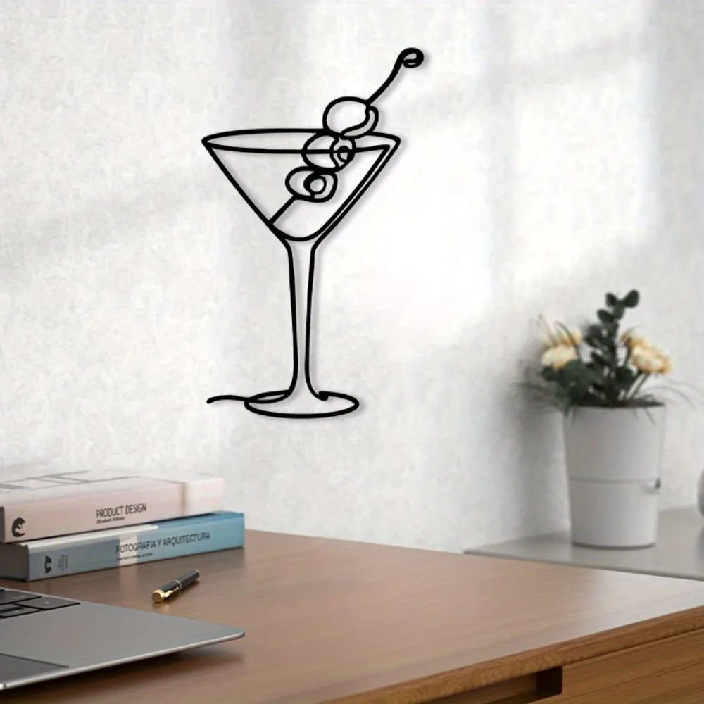 CIFBUY Metal Wall Art Martini Glass Sculpture Indoor Outdoor Weather Resistant Hanging Decor Display