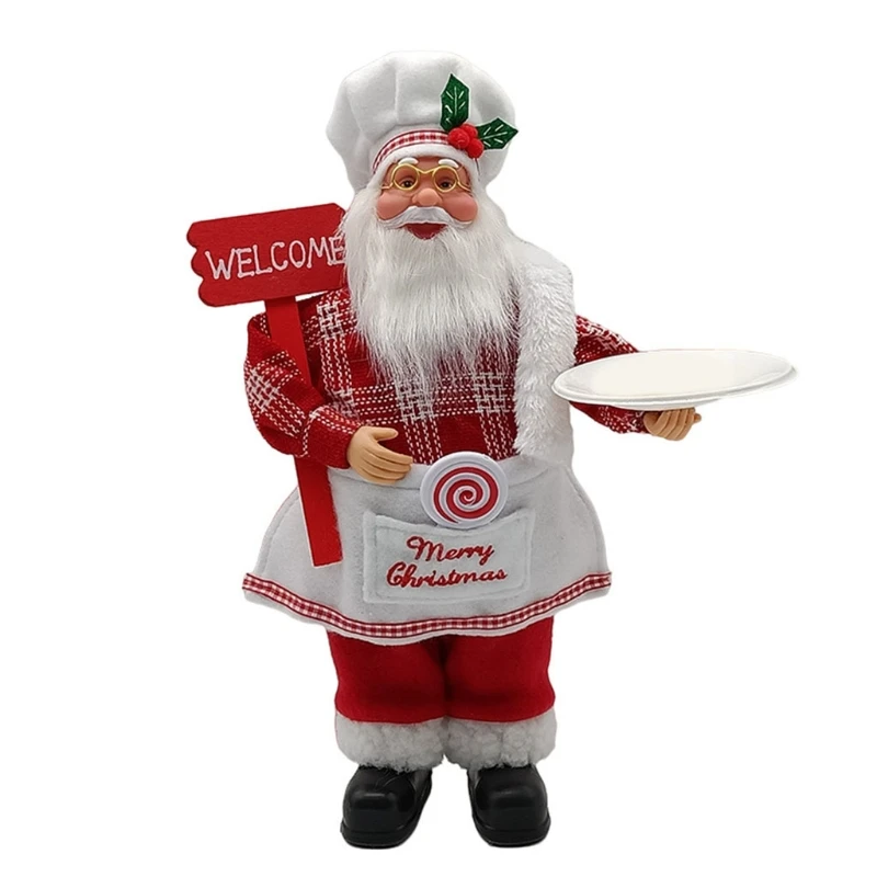 

12'' Chef Santa Figurines Merry Christmas Figure Decorations Desktop Ornaments Xmas Santa for Doll Table Drop shipping