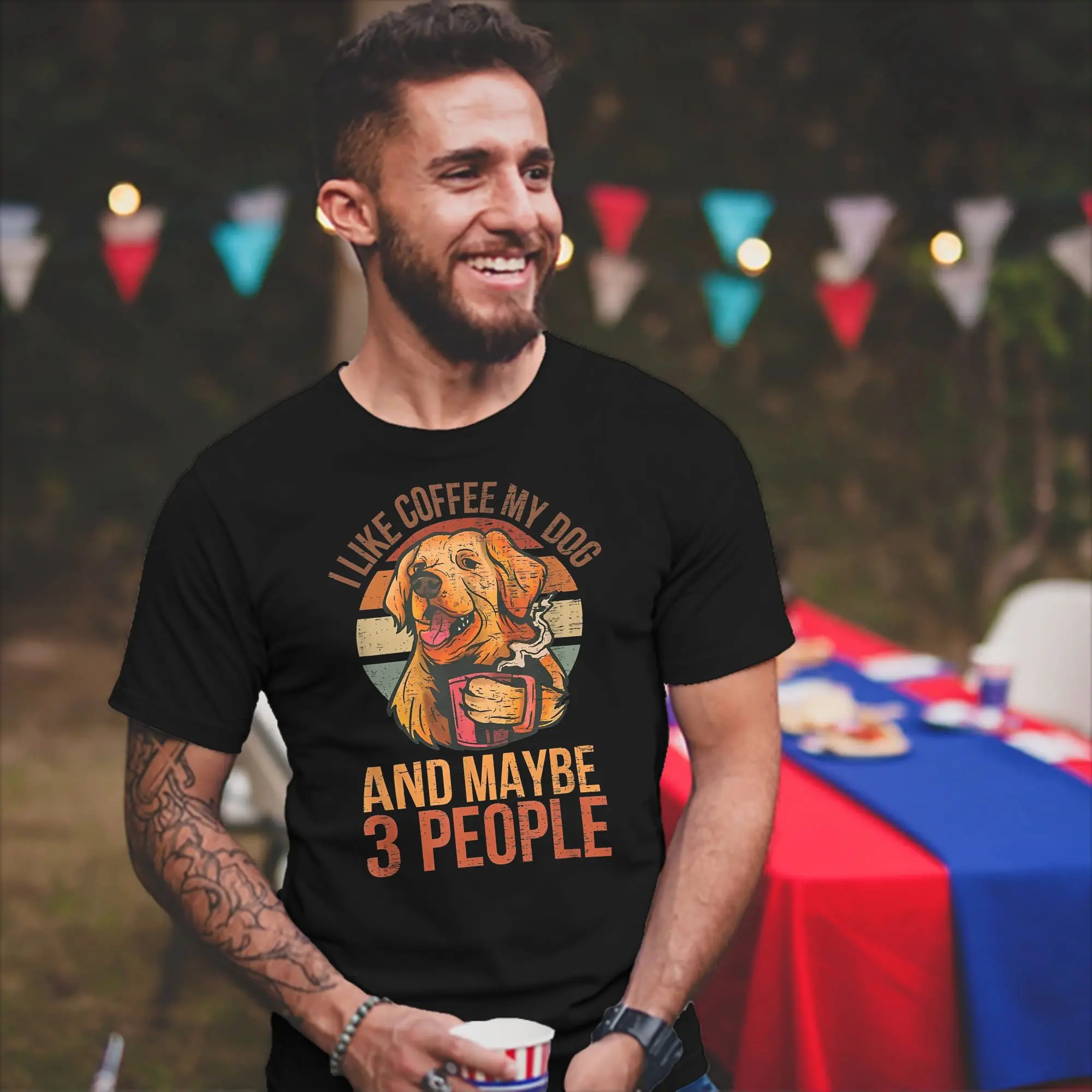 Men I Like Coffee My Dog & Maybe 3 People Coffee Lover T Shirts  Cotton Tops Round Neck Tee Shirt Birthday Present T-Shirts