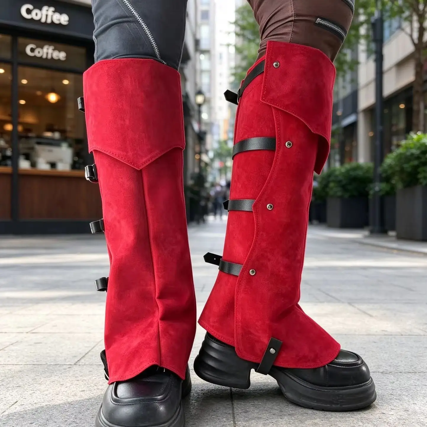 2026 Women Gothic Medieval Faux‑Suede Leg Gaiter Set Rivet Studded Adjustable Strap Design Boot Top Covers Cosplay Dress Prop