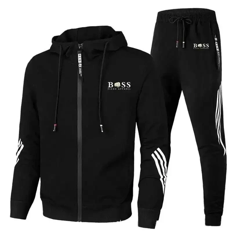 

2024 European and American Fashion Leisure Autumn New Sports Set Men's Zipper Hoodie+Pants Leisure Fitness Jogging Sportswear Se