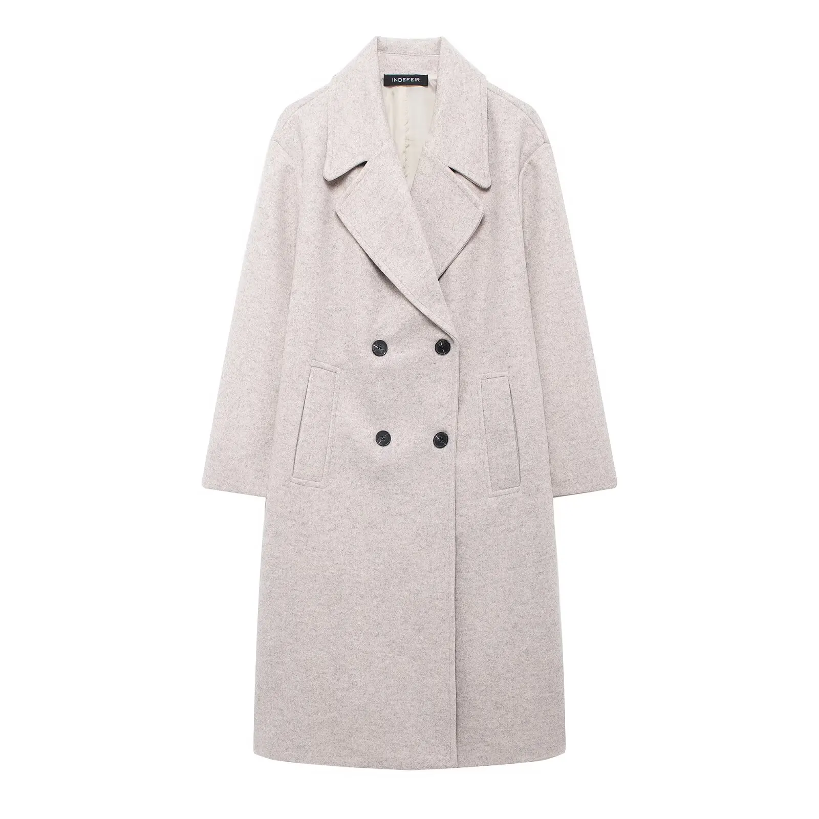 Retro Soft Material Loose Coat with Tweed Pattern Double Breasted Suit Collar Autumn Fashionable All-Match Women's Windbreaker