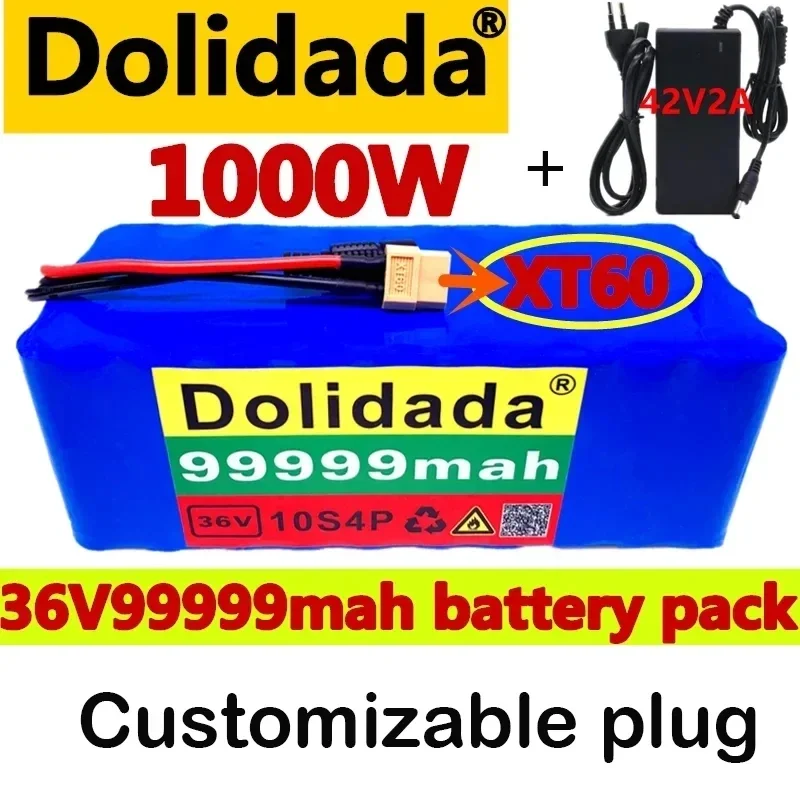 XT60 Interface 36V Battery 10S4P 99999Ah Battery Pack 1000W High Power Battery 42V 99999mAh Bike BMS scooter Customizable plug