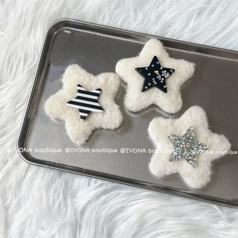 Ins Original Plush Pentagram Hair Clip Japanese Handmade Glitter Y2K Edge Clips Trendy Accessories Girls Women Gifts Wholesale