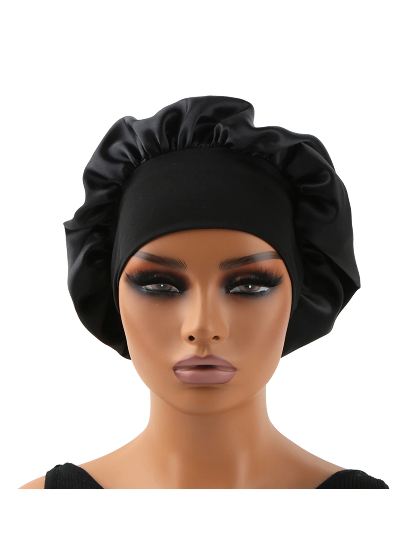 Normal adult sized Head Wrap Elastic Band Bonnet sleep cap Satin Silky Bonnet Sleep Black Pink color choice