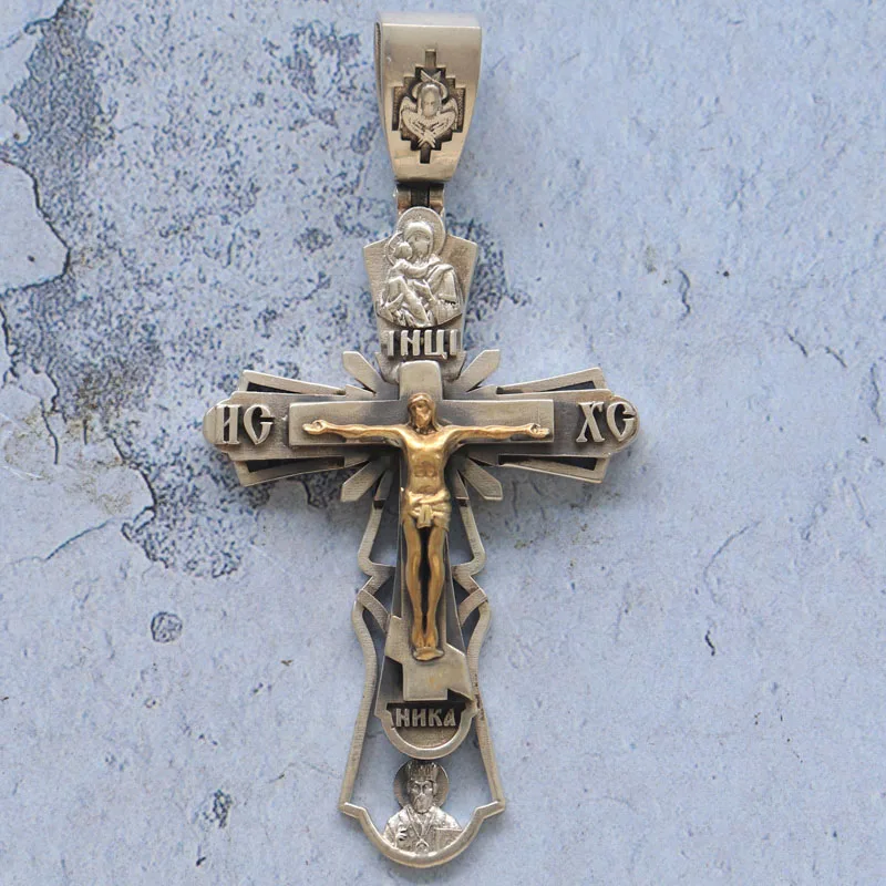 25g Long Big Heavy Cross Orthodox White Gold Pendant For Men Customized 925 SOLID STERLING Silver Pendant