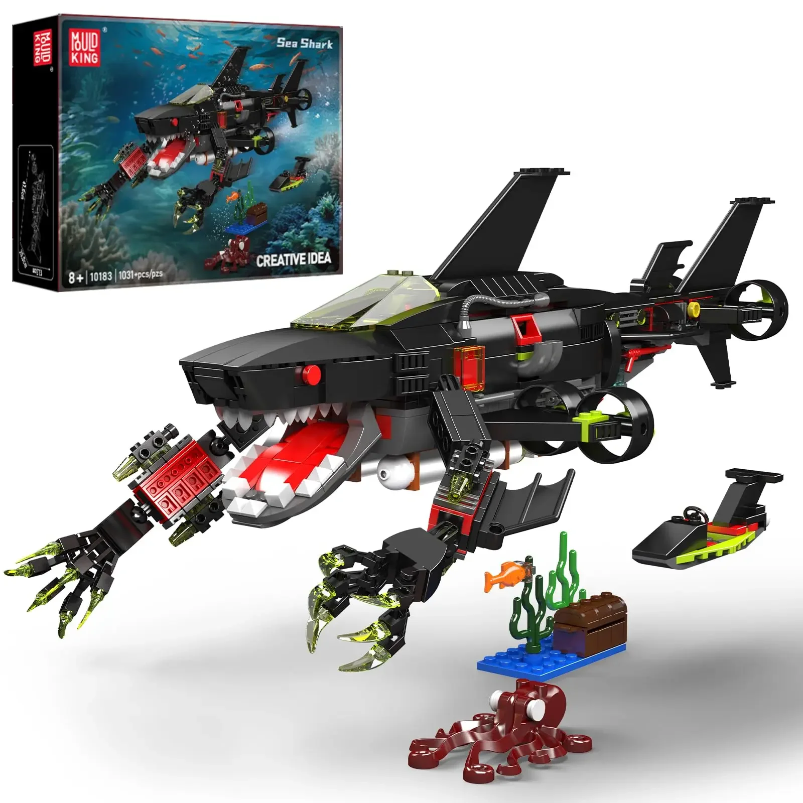 

Mould King 10183 Deep Sea Robot Shark Building Blocks Mechanical Animals Octopus Seaweed Deep Sea Scene Kids Assembly Toy Gift