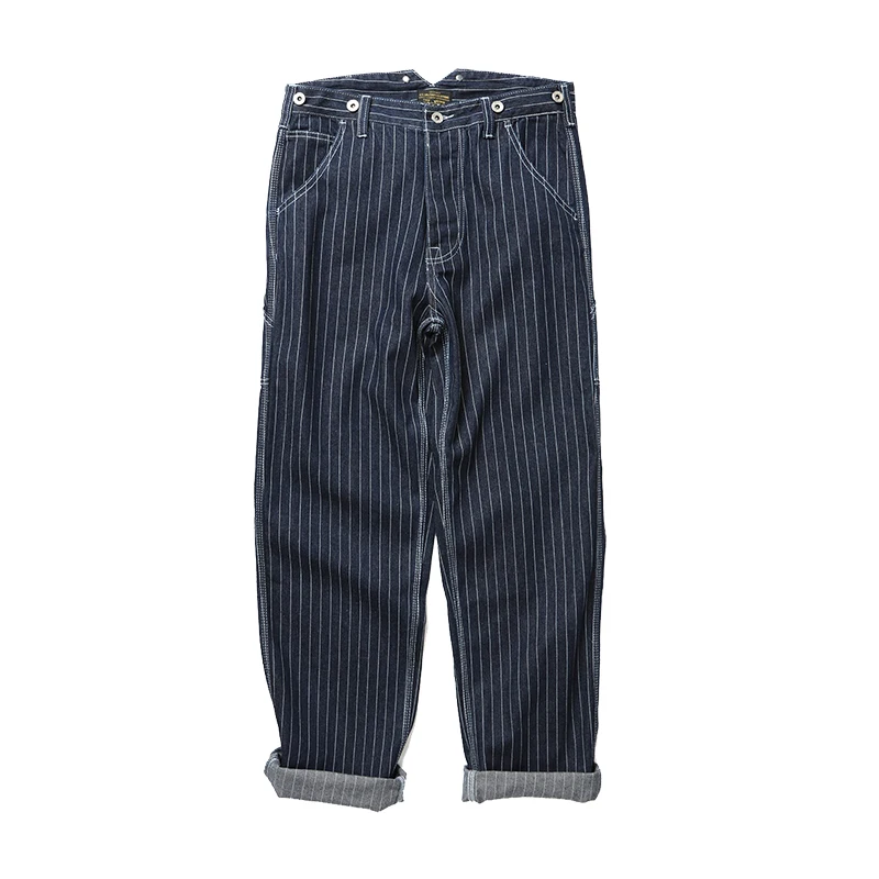 

Retro Japanese Sle Striped Workwear Jeans Loose Street Sle Dad Casual Wide Pants Trendy Brand Men's Clothing