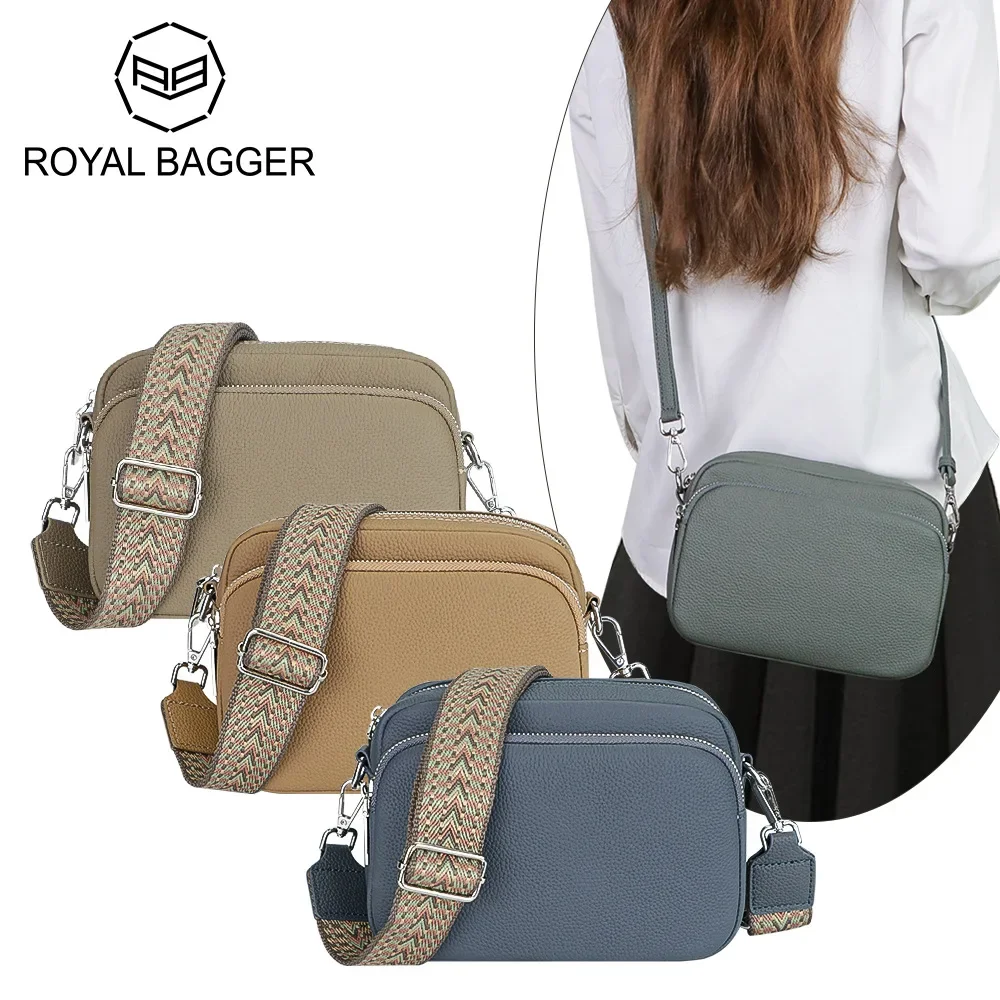 Royal Bagger Genuine Leather Fashion Crossbody Bags, Large Capacity Small Square Bag for Women, Double Shoulder Straps 1912