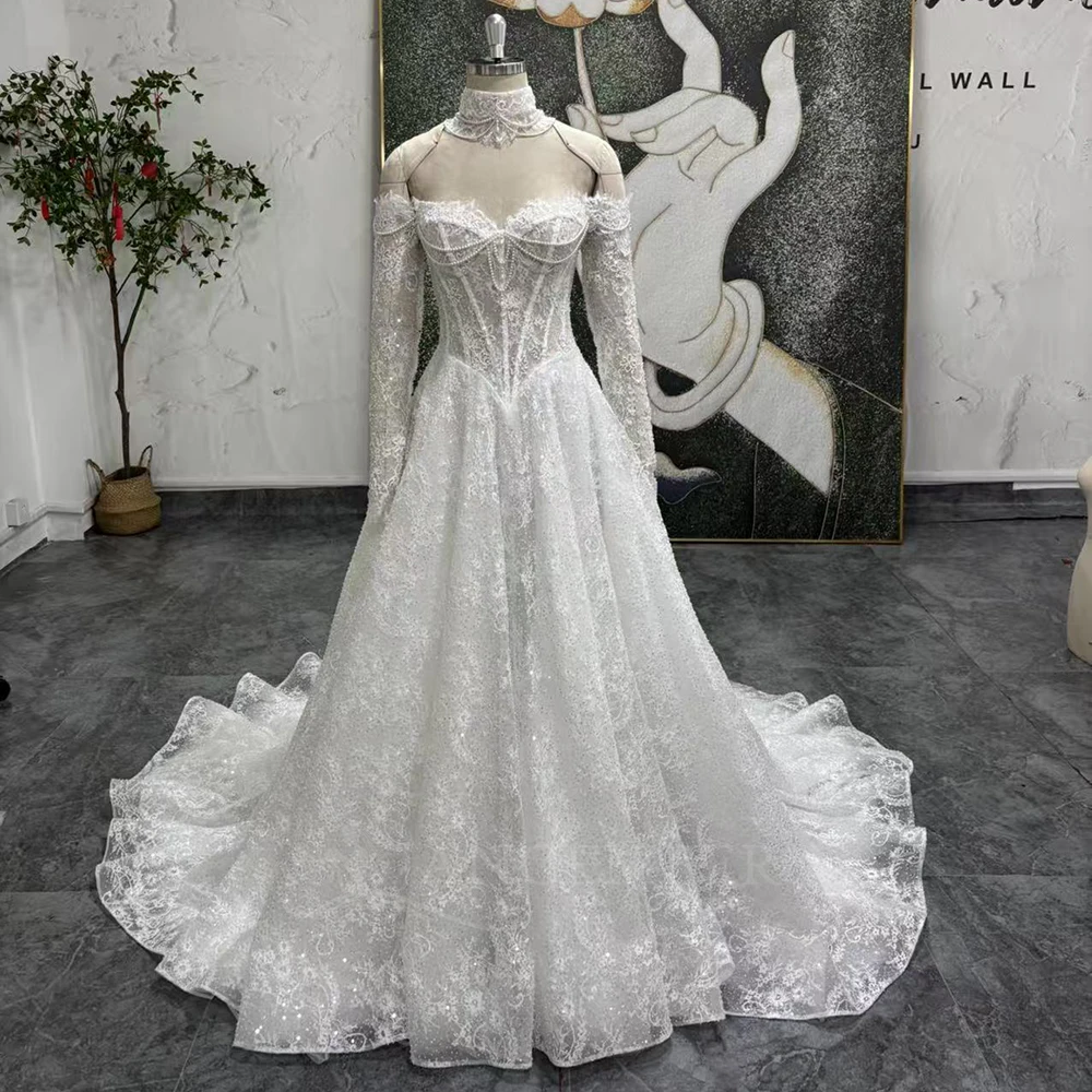Boho Wedding Dresses Deep V Sheer Lace A-line Bridal Gowns Batwing Wide Sleeves Vestido De Novia Customized Lace Up Back