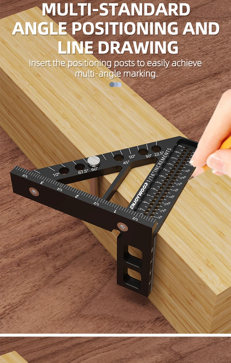 ENJOYWOOD 3D Multi-Angle Measuring Ruler Square Protractor Hole Positioning Inch/MM Aluminum Alloy T-Type Triangle Scriber Tool