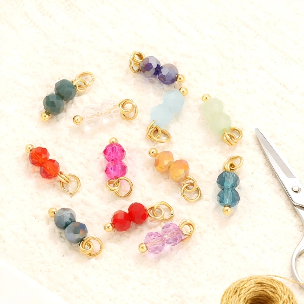 5PCS Edelstahl Farbe Kristall Doppel Perle Charm Anhänger für DIY Frauen Ohrring Halskette Armband Schmuck Stecker Material