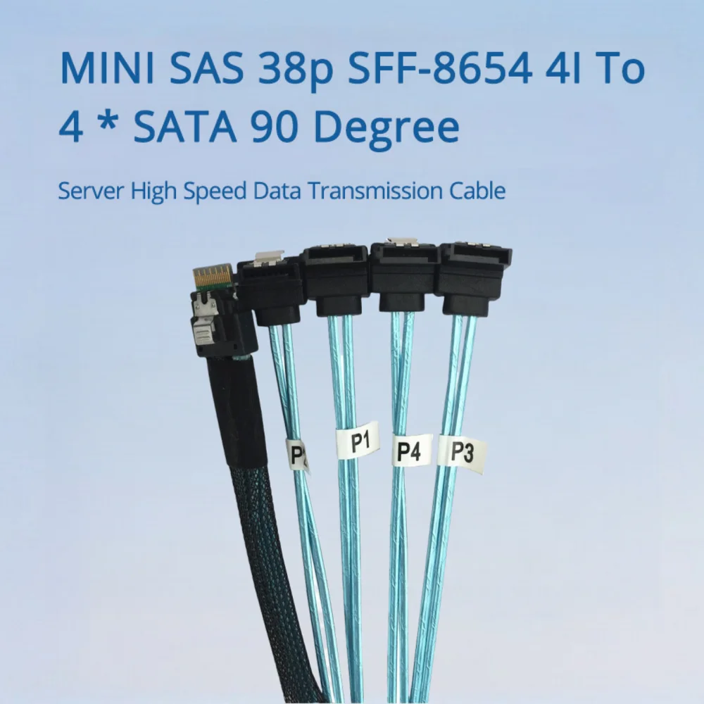 

MINI SAS 38p SFF-8654 От 4I до 4 * SATA, 90 градусов, серверный высокоскоростной кабель для передачи данных, длина опционально 0,5 м, 1 м