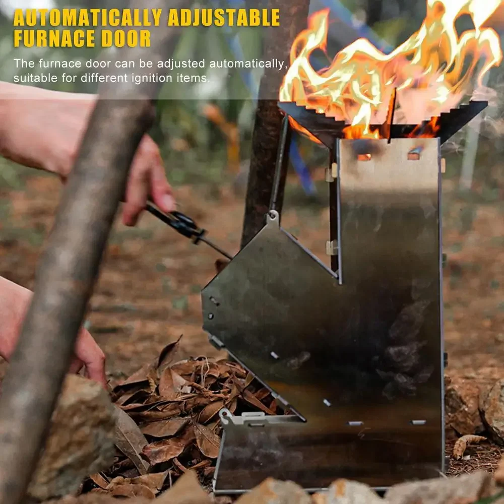 

Foldable Stainless Steel Rocket Stove Outdoor Camping Wood Stove Portable Picnic Wood Burning Stove Hiking Barbecue Equipment