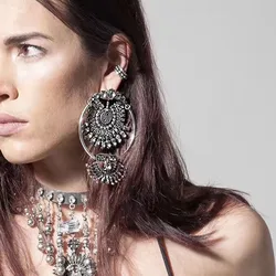 fashionable European American jewellery earrings women high-end retro design women's earring alloy crystal studded jewelry