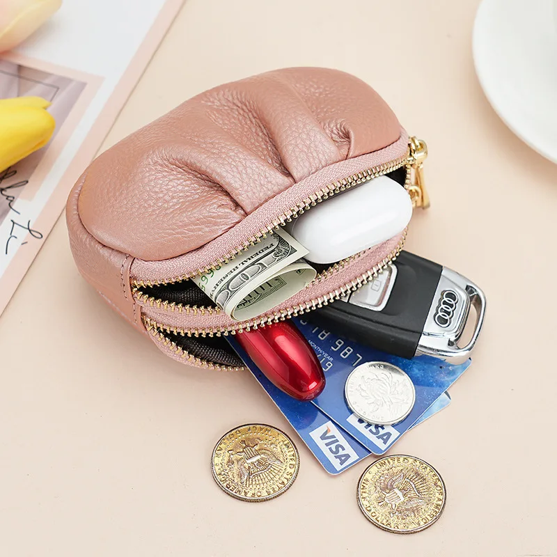 

Small wallet change bag women's simple multi-functional practical temperament pleated double zipper coin bag women
