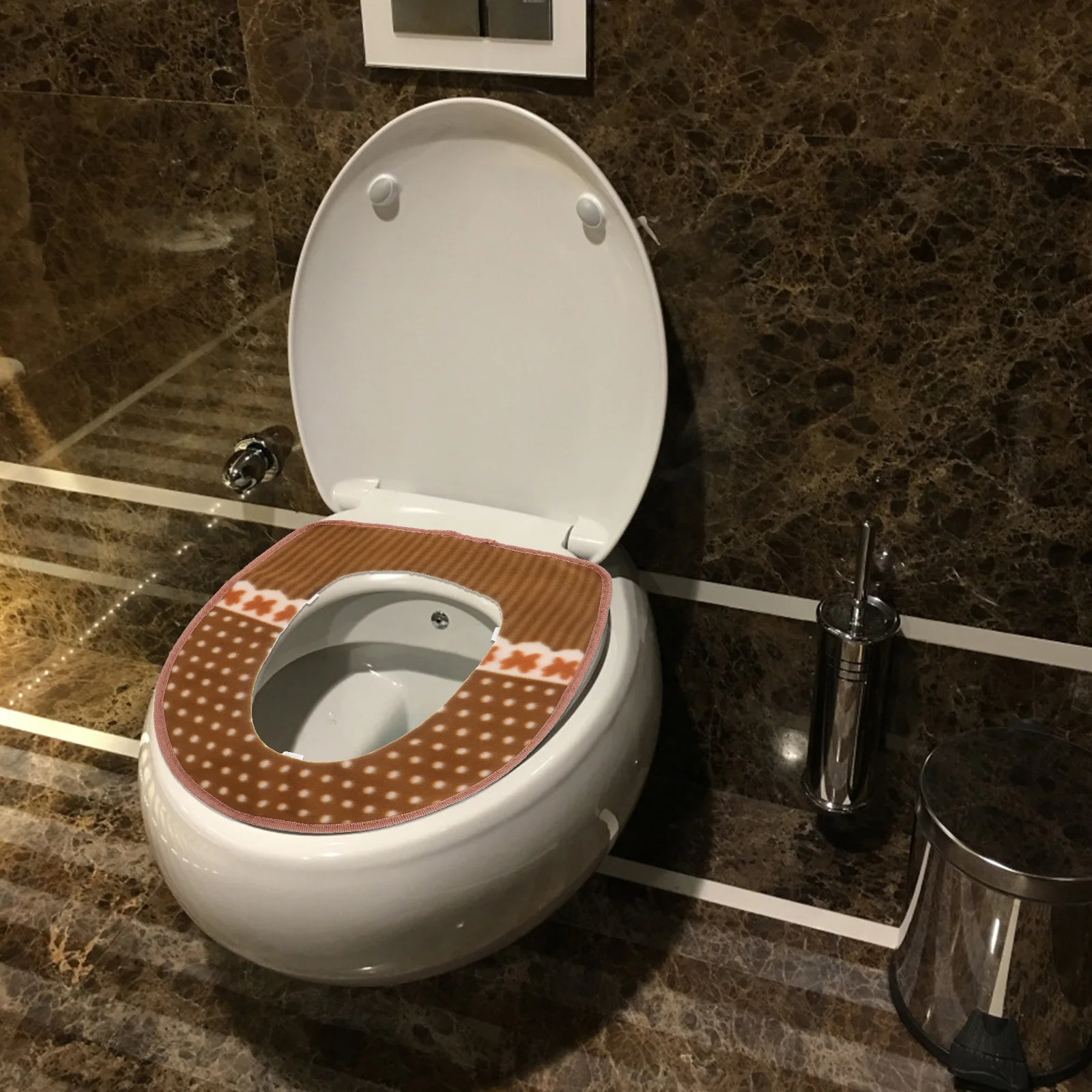 

Warm Toilet Seat Cover Washable Pu Toilet Seat Pad Cushion Coffee Color Easy Install Hook Loop Adhesive Durable